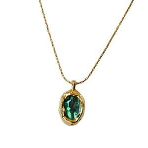Vintage Themed 18k Gold Plated Pendant and Chain, Faux Abalone Shell Inlay